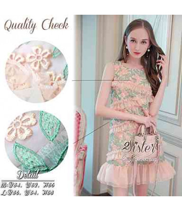 Girly Peach & Green Frill Dress