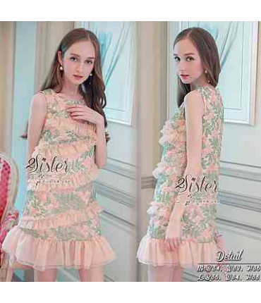 Girly Peach & Green Frill Dress