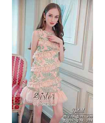 Girly Peach & Green Frill Dress