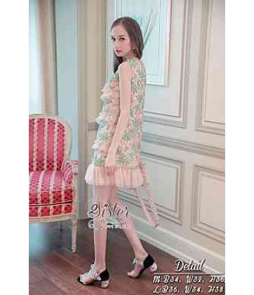 Girly Peach & Green Frill Dress