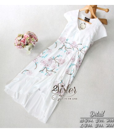 White Floral Print Midi Dress