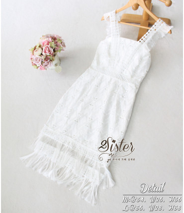 Dreamy Tassel Trims White Dress