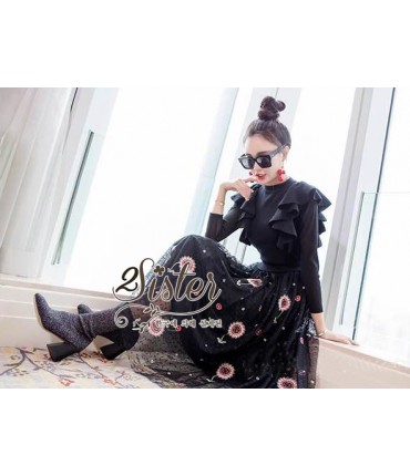 Bold & Black Floral Netting Dress