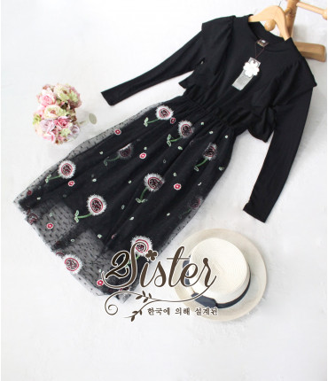 Bold & Black Floral Netting Dress