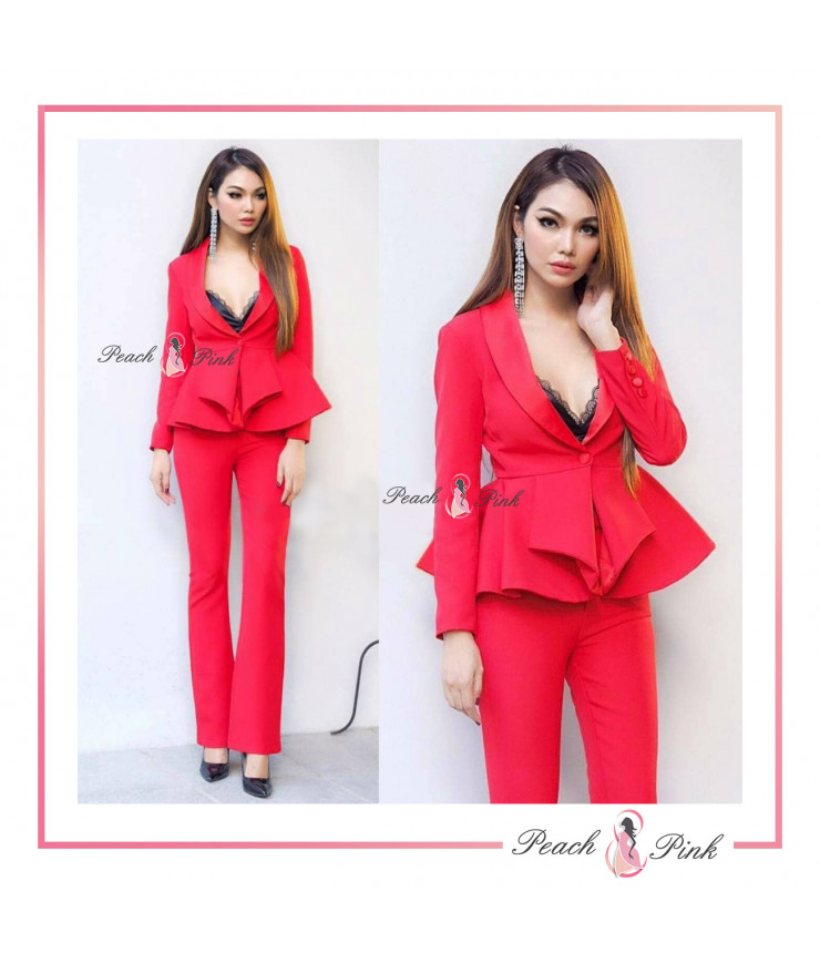 Blossom Red Trendy Blazer Set