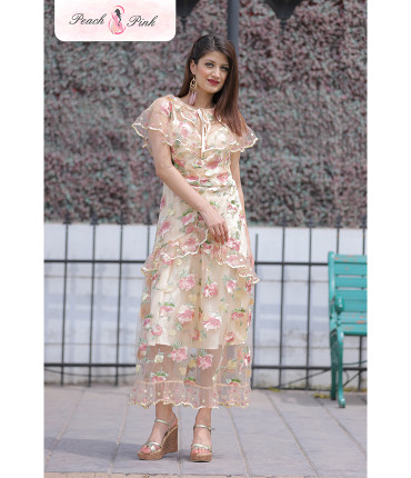 Slay the evening Yellow floral lace dress