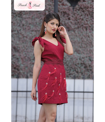 Red Vine Tassel Detail Strappy Mini Dress
