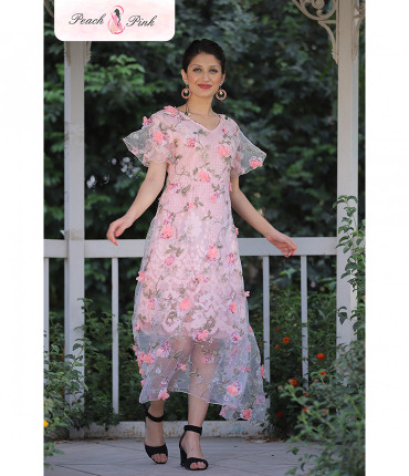 Fly high Beautiful Butterfly sleeved Pink Floral Dress