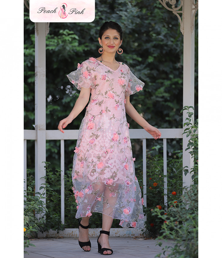 Fly high Beautiful Butterfly sleeved Pink Floral Dress