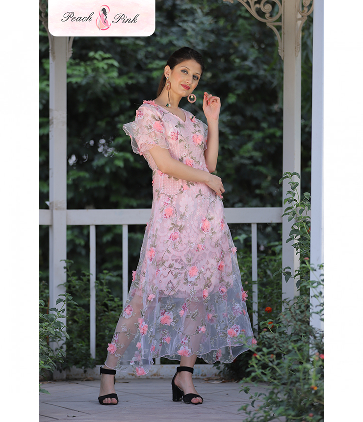 Fly high Beautiful Butterfly sleeved Pink Floral Dress