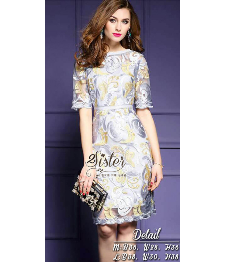 Golden & Grey Sheer Bodycon Dress