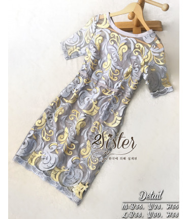 Golden & Grey Sheer Bodycon Dress