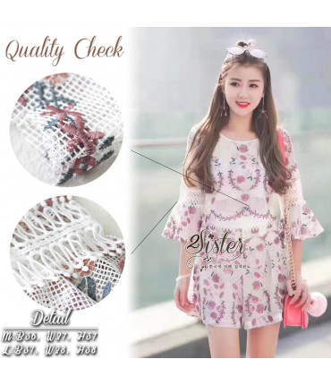 Bell Sleeve Lace Top With Shorts