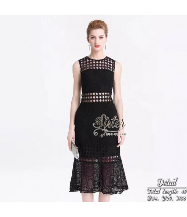 Cutwork Black Fit & Flare Dress
