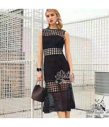 Cutwork Black Fit & Flare Dress