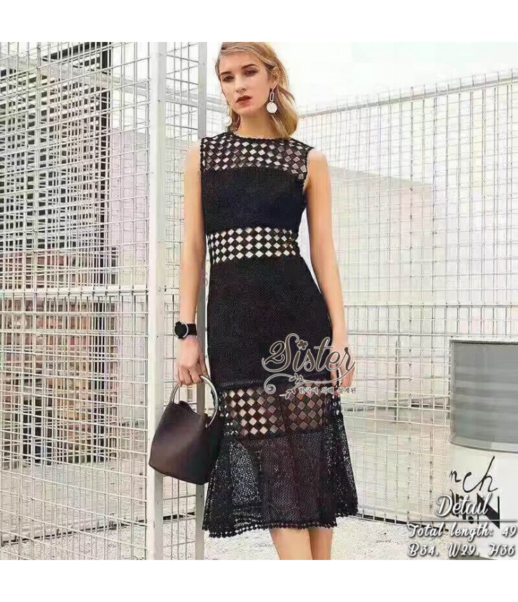 Cutwork Black Fit & Flare Dress