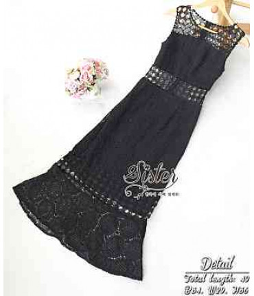 Cutwork Black Fit & Flare Dress