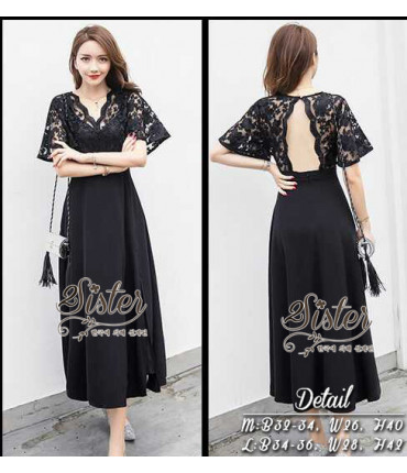 Lace Overlay Backless Maxi Dress