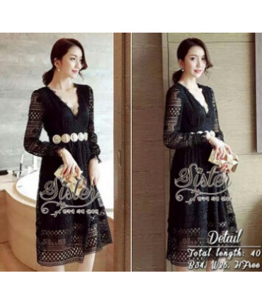 Soiree Black Lace Crochet Dress