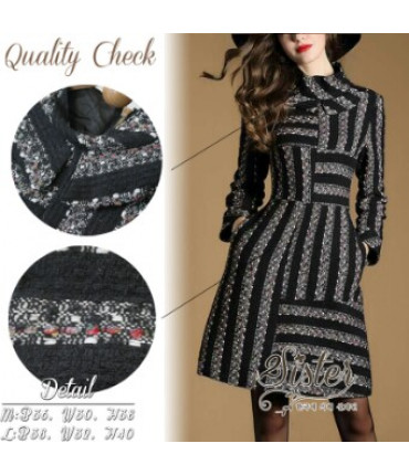 Knitted Black & Grey Skater Dress
