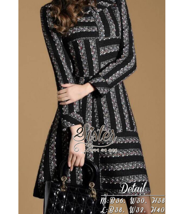 Knitted Black & Grey Skater Dress