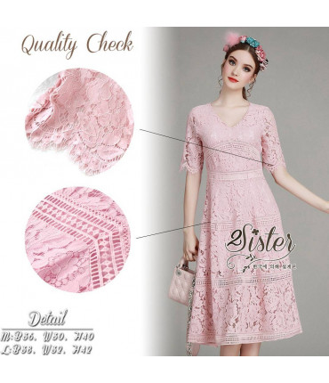 Rose Pink Pattern Lace Midi Dress