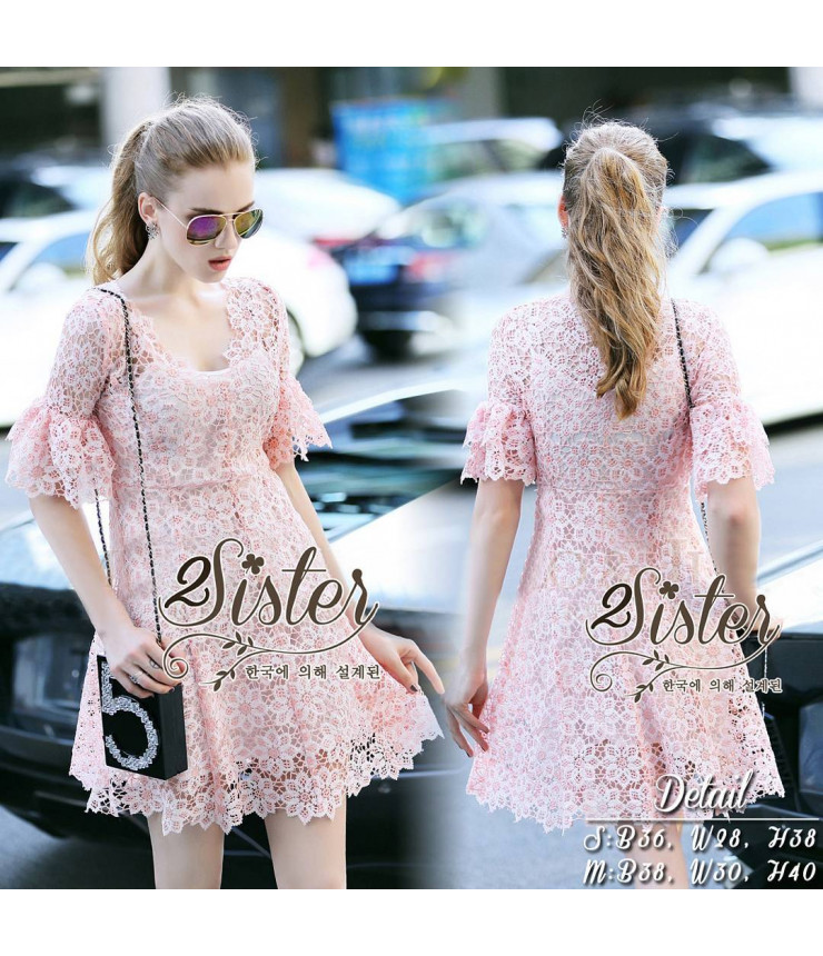 Baby Pink Crochet Skater Dress
