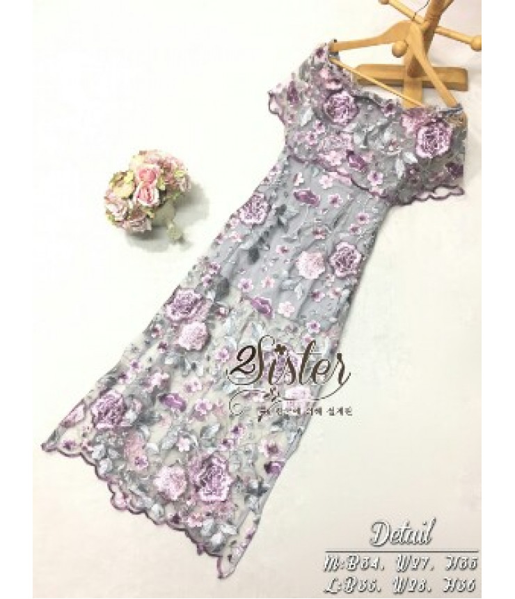 Grey & Pink Chandelier Midi Dress