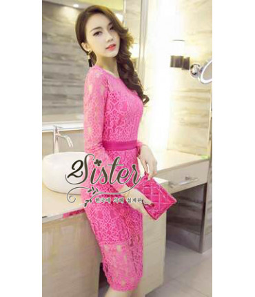 Fuschia Pink Crochet Pencil Dress
