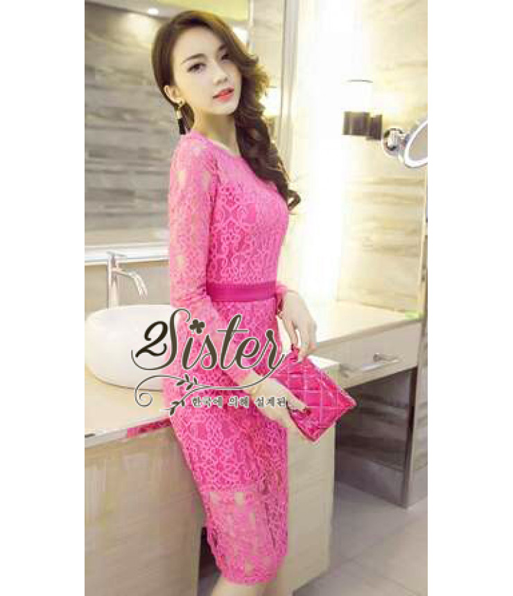 Fuschia Pink Crochet Pencil Dress