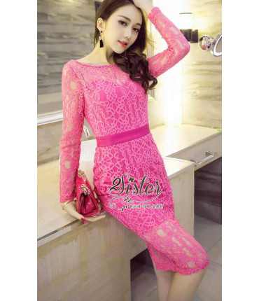 Fuschia Pink Crochet Pencil Dress