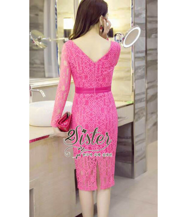 Fuschia Pink Crochet Pencil Dress