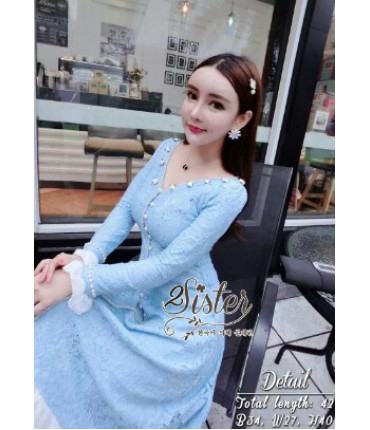 Seafoam Blue Ruffle Lace Dress