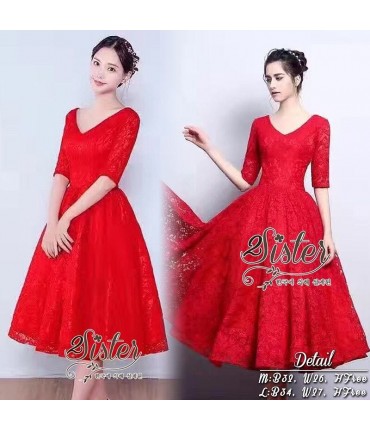 Red Riding Hood Midi Lace Gown