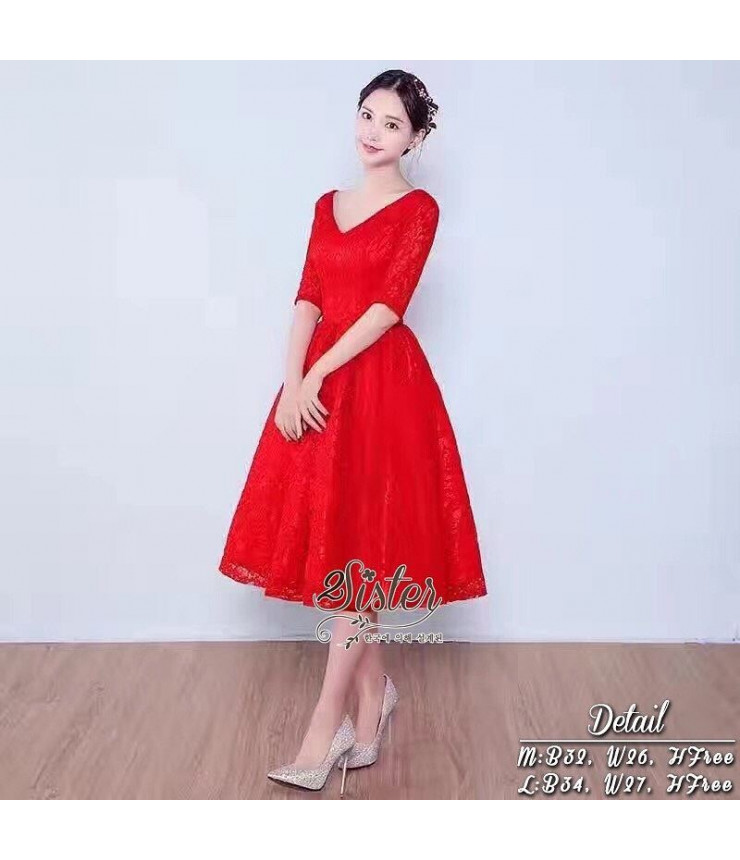 Red Riding Hood Midi Lace Gown