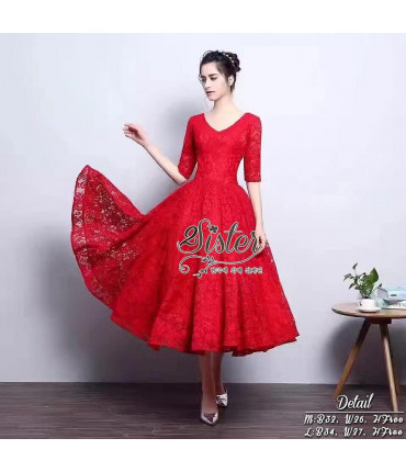 Red Riding Hood Midi Lace Gown