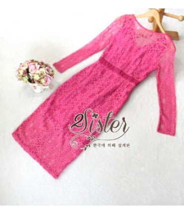 Fuschia Pink Crochet Pencil Dress