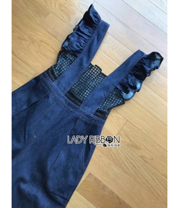 Turndown Navy Blue Ruffle Jumpsuit