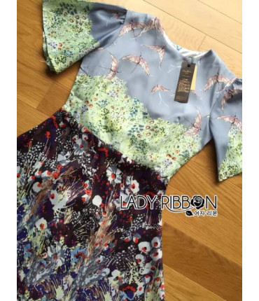 Printed Bell Sleeves Skater Dress