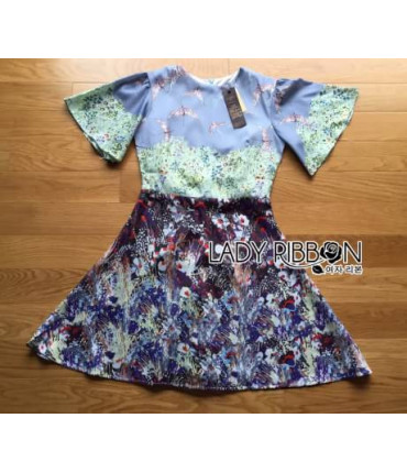 Printed Bell Sleeves Skater Dress