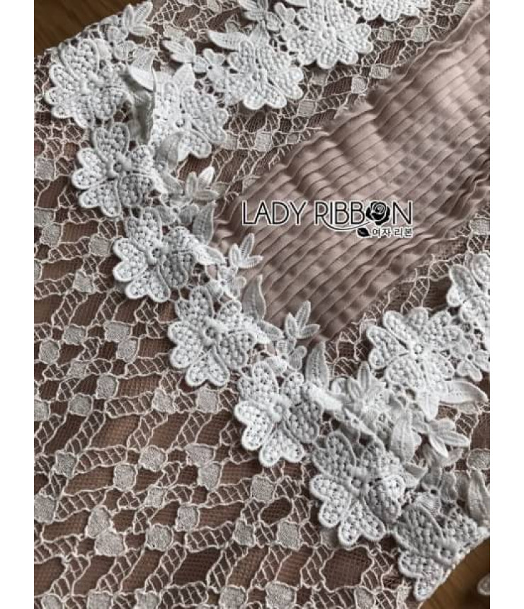 White Lace Peach Skater Dress 