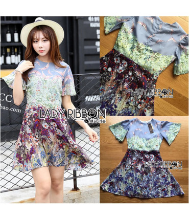 Printed Bell Sleeves Skater Dress