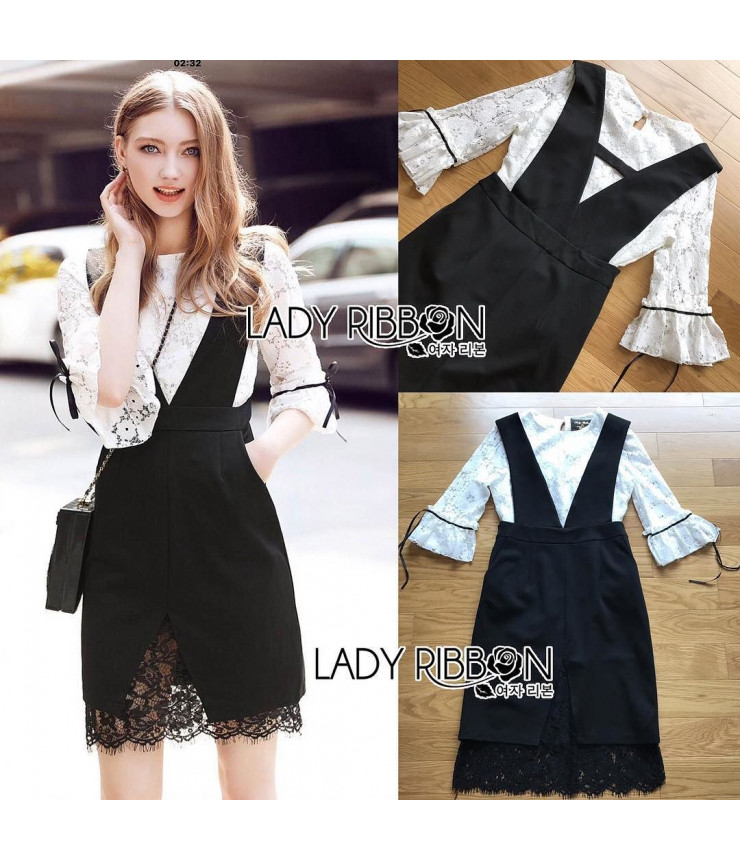 Bell Sleeve Black & White Lace Set