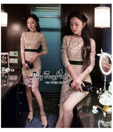 Dream Draped Golden Lace Dress