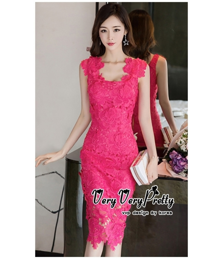 Hot Pink Crochet Bodycon Dress