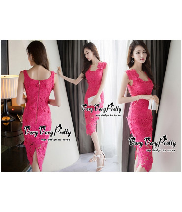 Hot Pink Crochet Bodycon Dress