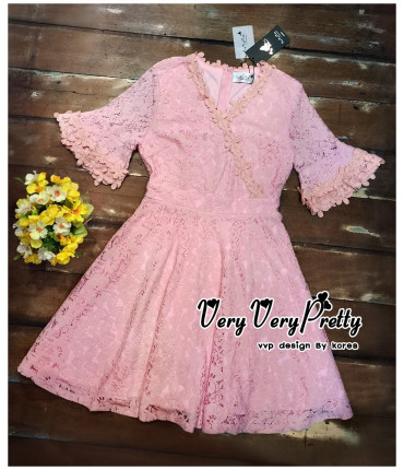 Ruffled Sleeves Pink Skater Dress
