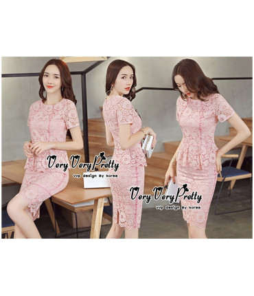 Formal Peach Peplum Co-ords Dress