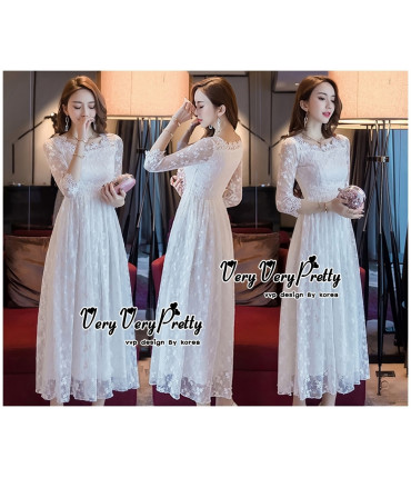 Lace Overlay White Maxi Dress