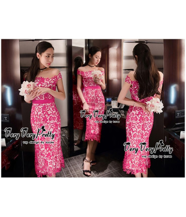 Beauty in Pink Lace Bardot Dress